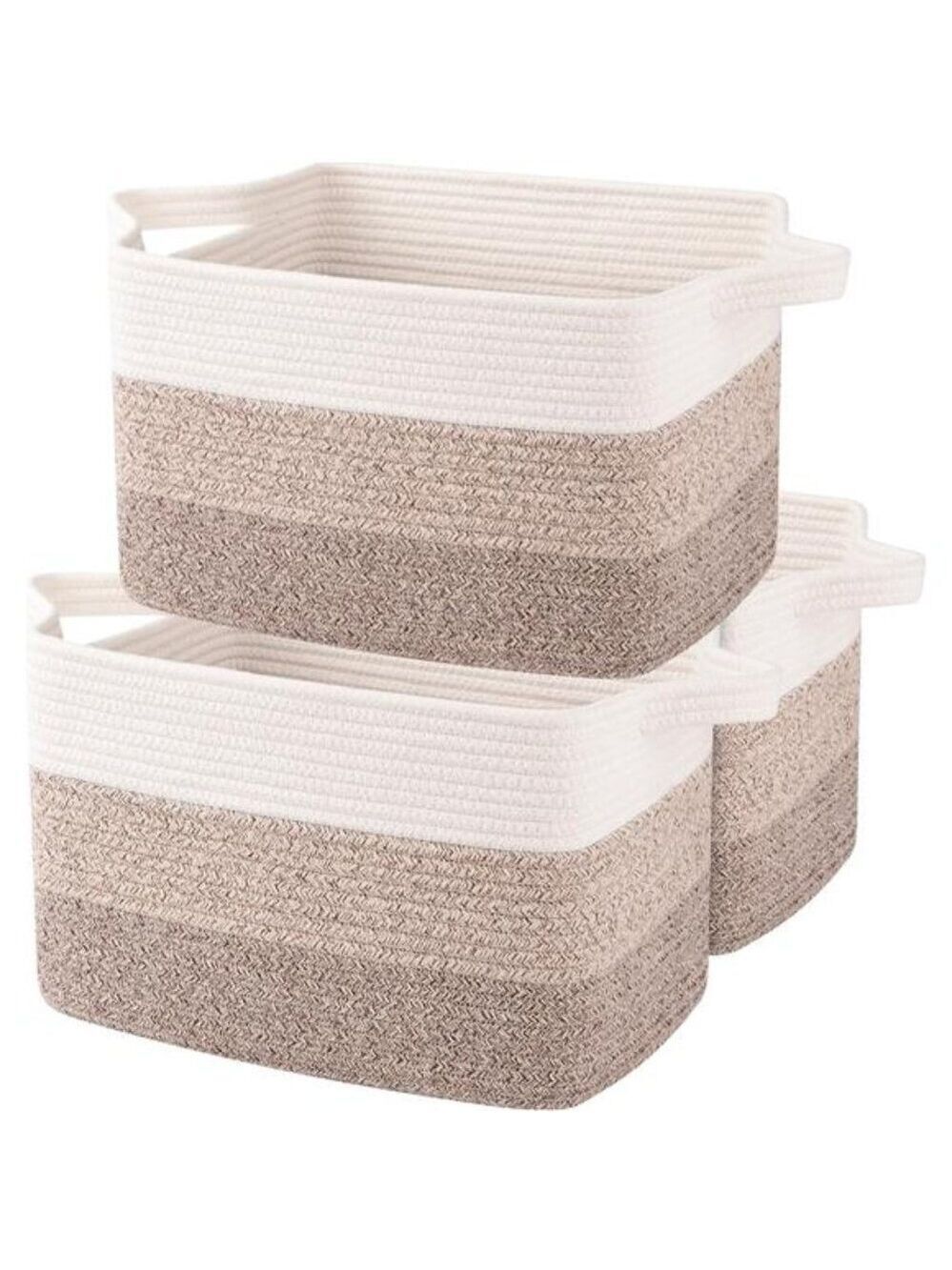 Woven Cotton Storage Baskets Set of 3 Yellow Rope Bins for Toys Towels Closet